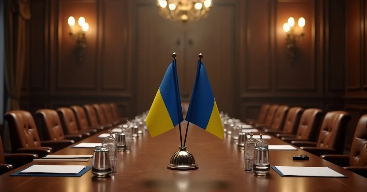 Officials signing peace treaty with EU and US flags