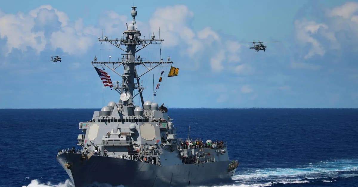 US Navy destroyer with helicopters in active operation