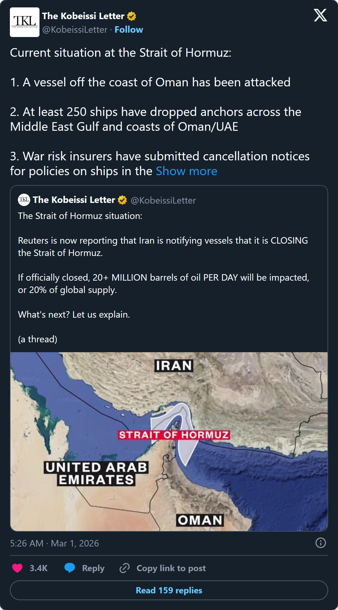 250+ ships drop anchor across the Gulf as war risk insurers cancel policies