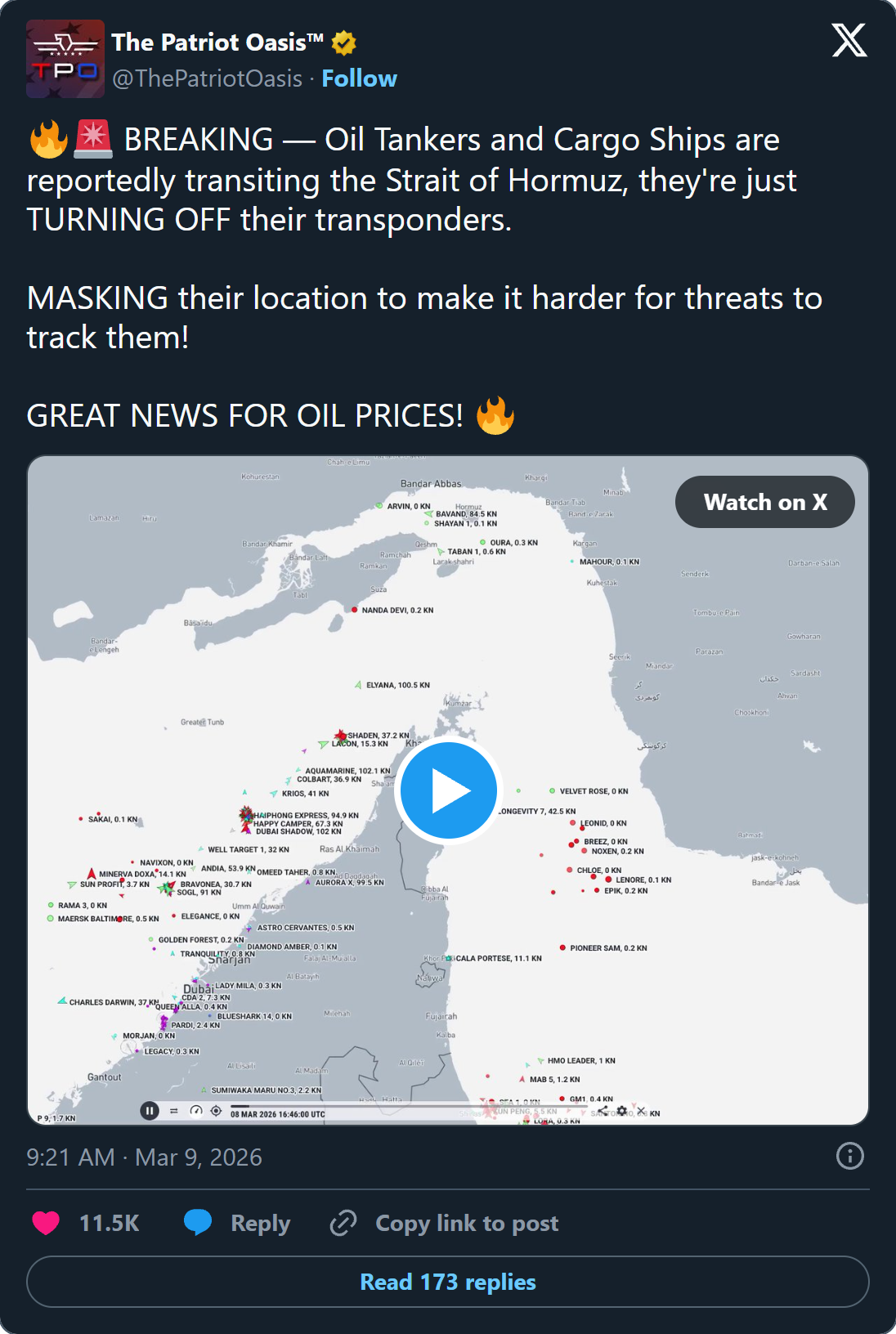 Ships turning off transponders to mask location — "dark" transits through Hormuz